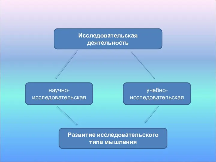 Исследовательская деятельность научно-исследовательская учебно-исследовательская Развитие исследовательского типа мышления