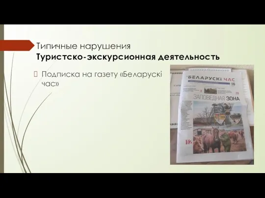 Подписка на газету «Беларускі час» Типичные нарушения Туристско-экскурсионная деятельность