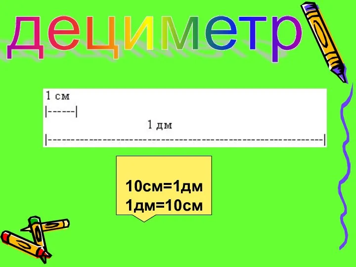 дециметр 10см=1дм 1дм=10см