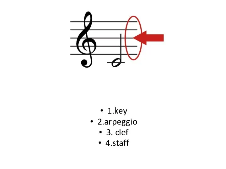 1.key 2.arpeggio 3. clef 4.staff