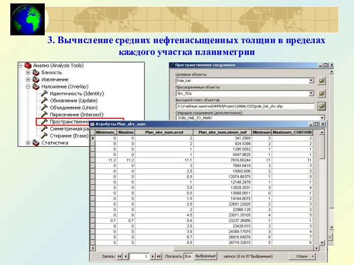 3. Вычисление средних нефтенасыщенных толщин в пределах каждого участка планиметрии