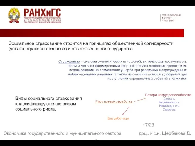 17/28 Экономика государственного и муниципального сектора доц., к.с.н. Щербакова Д. В. Социальное