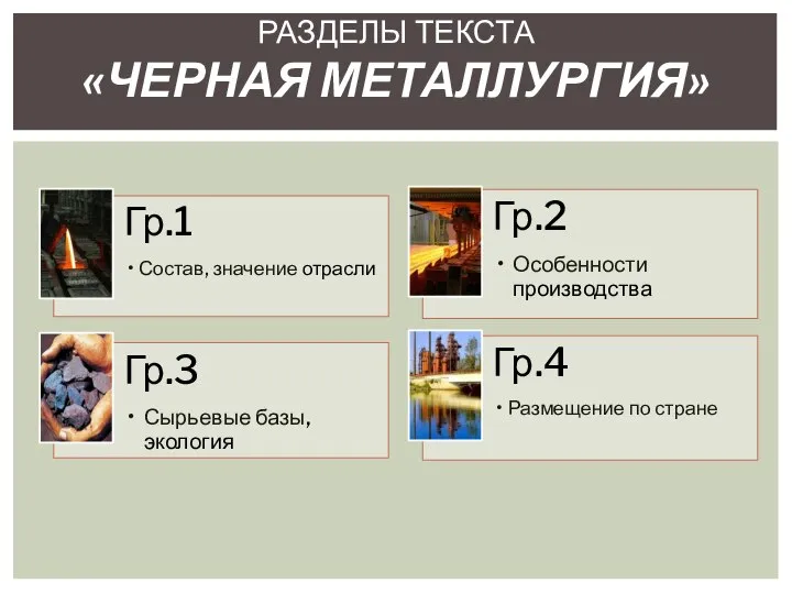 РАЗДЕЛЫ ТЕКСТА «ЧЕРНАЯ МЕТАЛЛУРГИЯ»