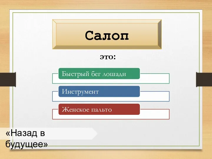 «Назад в будущее» Салоп это: