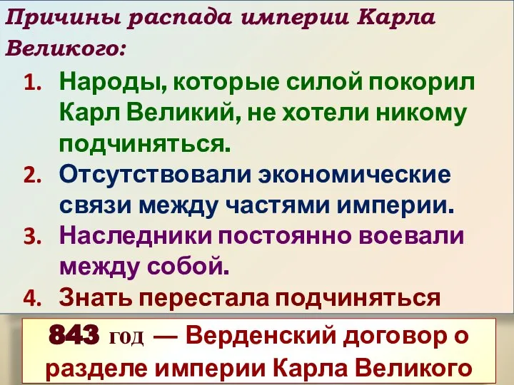 Причины распада империи Карла Великого: Народы, которые силой покорил Карл Великий, не