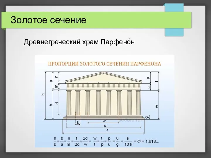 Золотое сечение Древнегреческий храм Парфено́н