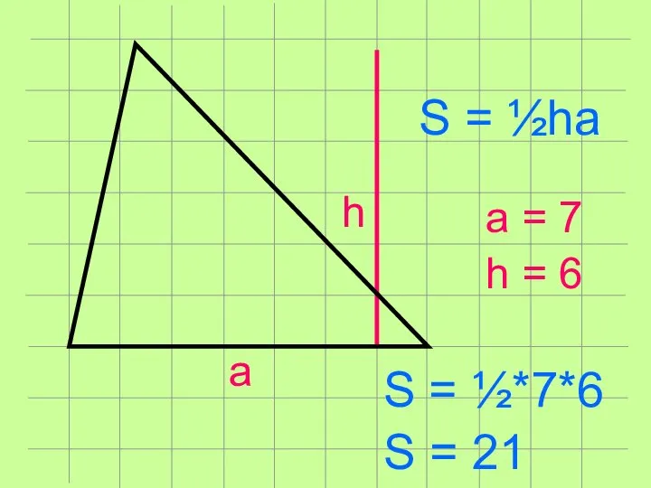 S = ½ha a h a = 7 h = 6 S