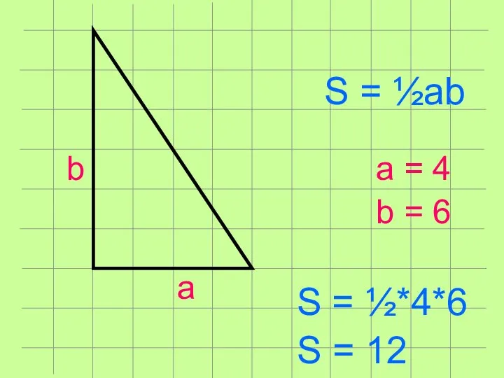 S = ½ab a b a = 4 b = 6 S