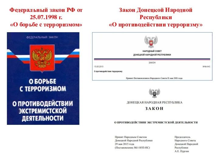 Федеральный закон РФ от 25.07.1998 г. «О борьбе с терроризмом» Закон Донецкой