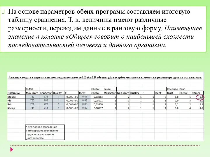 На основе параметров обеих программ составляем итоговую таблицу сравнения. Т. к. величины