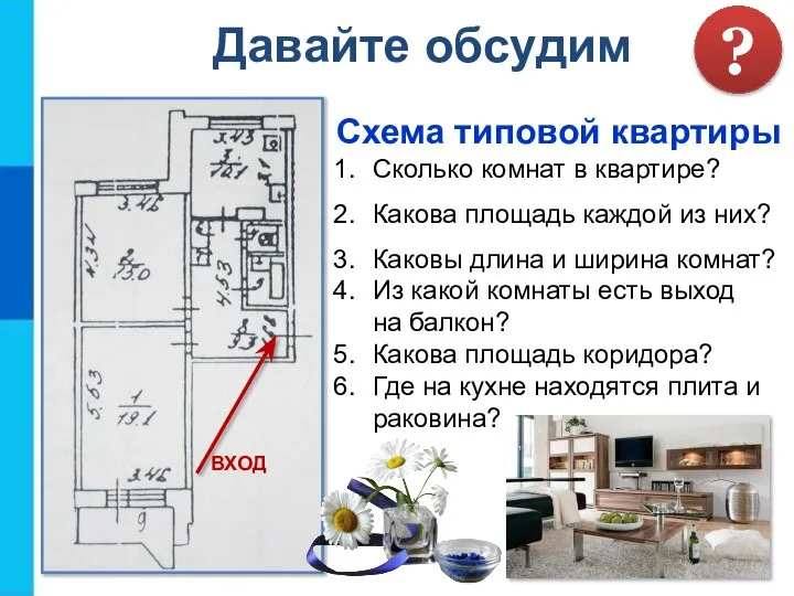 Схема типовой квартиры ВХОД Сколько комнат в квартире? Какова площадь каждой из