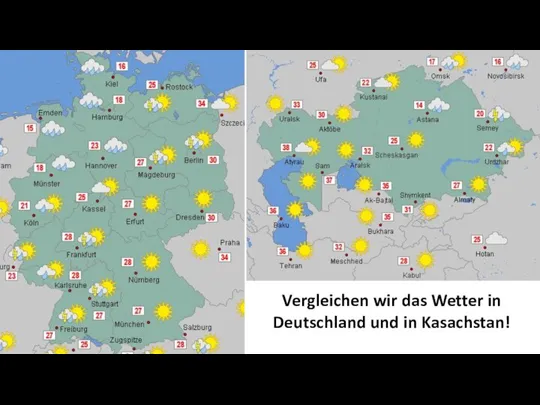 Vergleichen wir das Wetter in Deutschland und in Kasachstan!