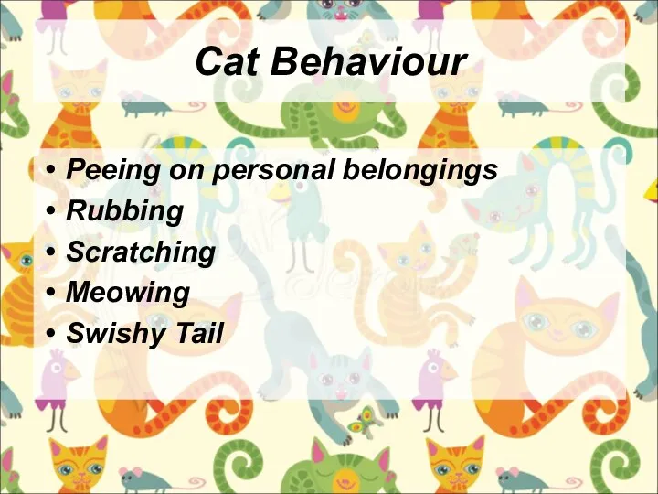 Cat Behaviour Peeing on personal belongings Rubbing Scratching Meowing Swishy Tail