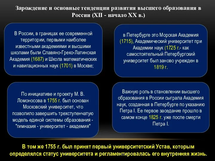 Зарождение и основные тенденции развития высшего образования в России (XII - начало