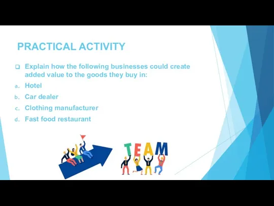 PRACTICAL ACTIVITY Explain how the following businesses could create added value to