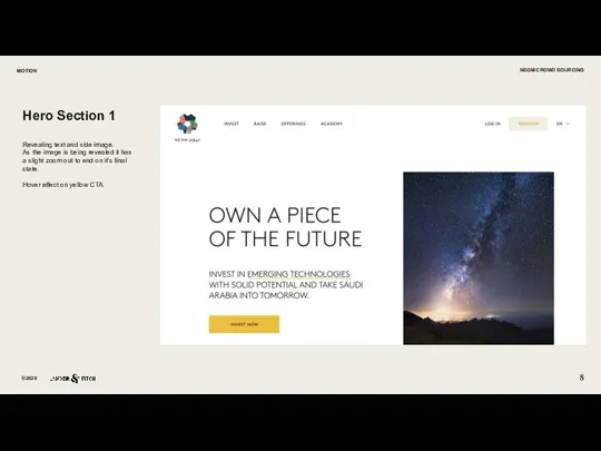 MOTION NEOM CROWD SOURCING Hero Section 1 Revealing text and side image.