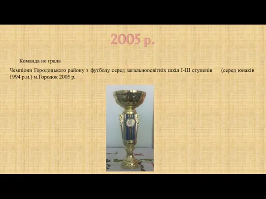 2005 р. Команда не грала Чемпіони Городоцького району з футболу серед загальноосвітніх