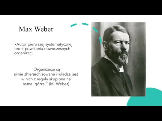 Max Weber Autor pierwszej systematycznej teorii powstania nowoczesnych organizacji. "Organizacje są silnie