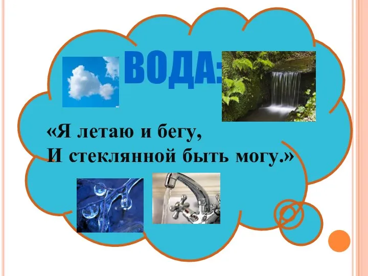 «Я летаю и бегу, И стеклянной быть могу.» ВОДА: