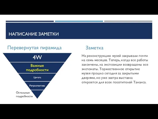 НАПИСАНИЕ ЗАМЕТКИ Перевернутая пирамида Заметка На реконструкцию музей закрывали почти на семь