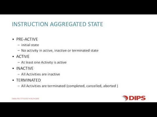 PRE-ACTIVE initial state No activity in active, inactive or terminated state ACTIVE