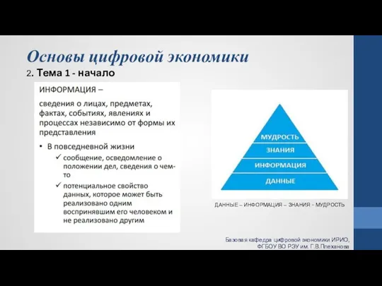 Основы цифровой экономики 2. Тема 1 - начало Базовая кафедра цифровой экономики