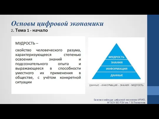 Основы цифровой экономики 2. Тема 1 - начало Базовая кафедра цифровой экономики