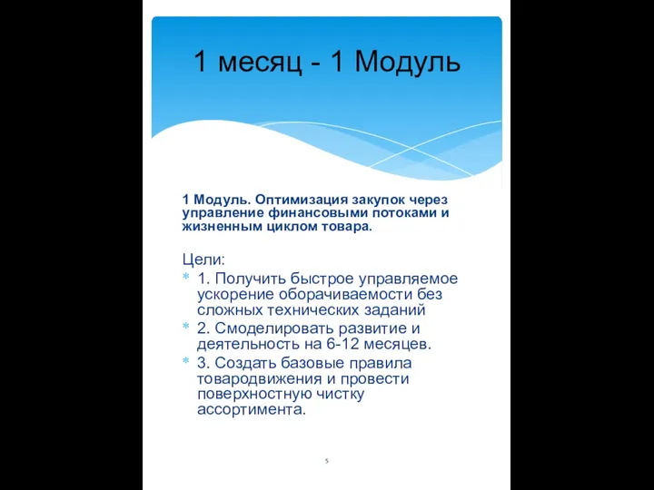 1 месяц - 1 Модуль 1 Модуль. Оптимизация закупок через управление финансовыми