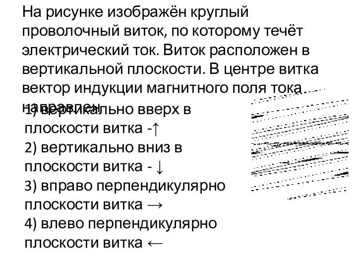 На рисунке изображён круглый проволочный виток, по которому течёт электрический ток. Виток