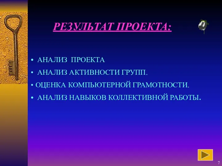 РЕЗУЛЬТАТ ПРОЕКТА: АНАЛИЗ ПРОЕКТА АНАЛИЗ АКТИВНОСТИ ГРУПП. ОЦЕНКА КОМПЬЮТЕРНОЙ ГРАМОТНОСТИ. АНАЛИЗ НАВЫКОВ КОЛЛЕКТИВНОЙ РАБОТЫ.