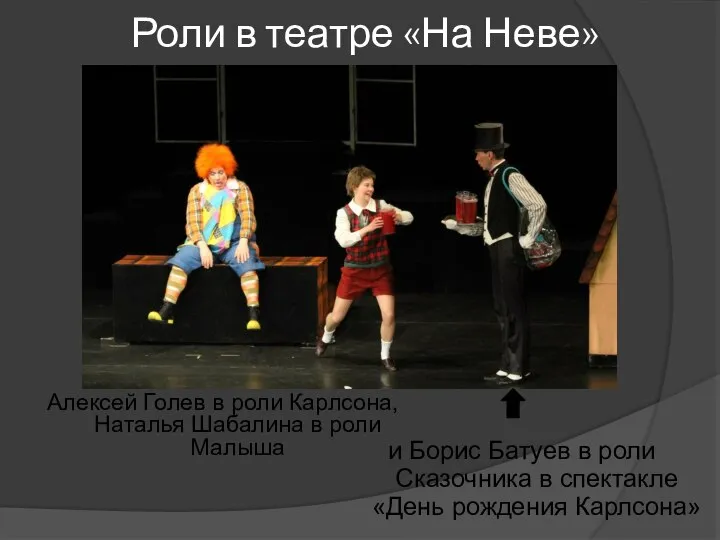 Роли в театре «На Неве» Алексей Голев в роли Карлсона, Наталья Шабалина