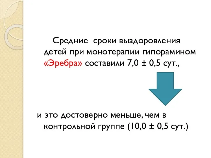 Средние сроки выздоровления детей при монотерапии гипорамином «Эребра» составили 7,0 ± 0,5