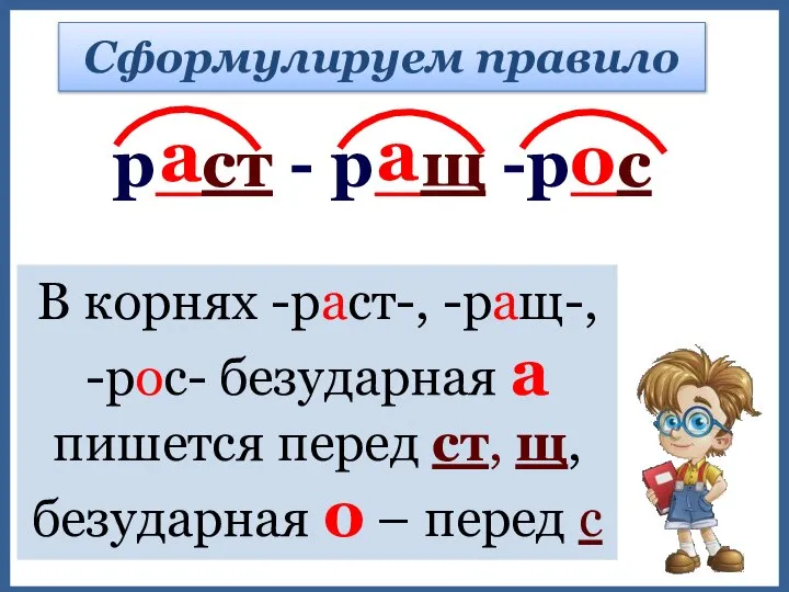 Сформулируем правило р_ст - р_щ -р_с В корнях -раст-, -ращ-, -рос- безударная