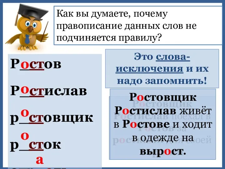 Как вы думаете, почему правописание данных слов не подчиняется правилу? Р_стов Р_стислав