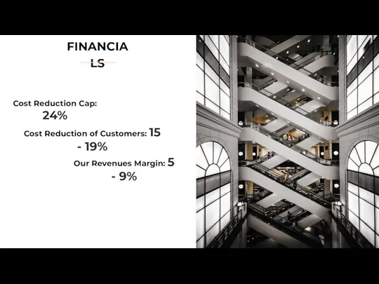 FINANCIALS Cost Reduction Cap: 24% Our Revenues Margin: 5 - 9% Cost
