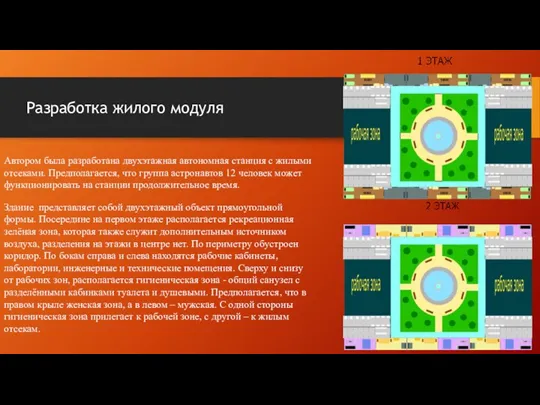 Разработка жилого модуля Автором была разработана двухэтажная автономная станция с жилыми отсеками.