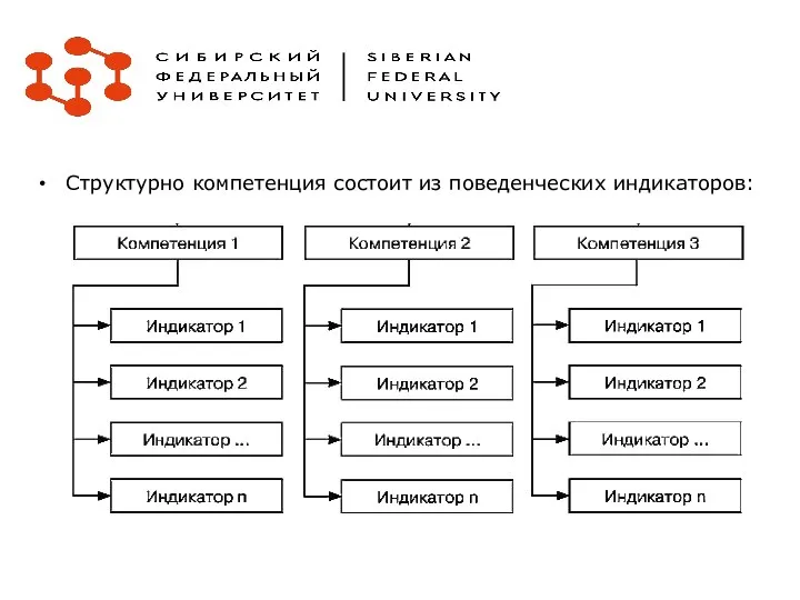 Структурно компетенция состоит из поведенческих индикаторов: