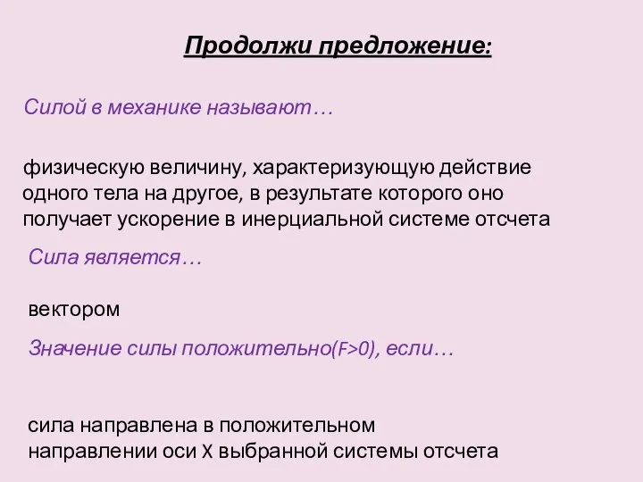 Продолжи предложение: Силой в механике называют… физическую величину, характеризующую действие одного тела