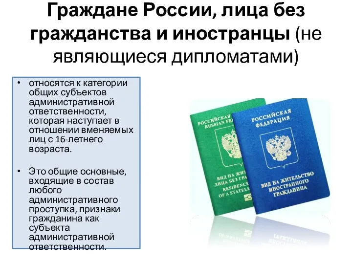 Граждане России, лица без гражданства и иностранцы (не являющиеся дипломатами) относятся к