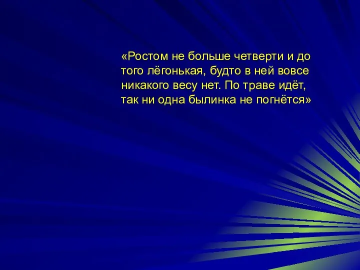 «Ростом не больше четверти и до того лёгонькая, будто в ней вовсе