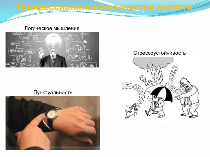 Профессиональные качества логиста Логическое мышление Стрессоустойчивость Пунктуальность