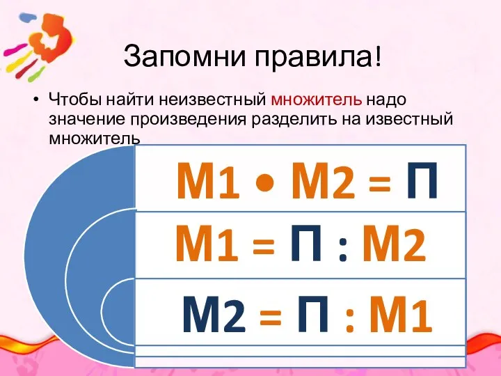 Запомни правила! Чтобы найти неизвестный множитель надо значение произведения разделить на известный множитель