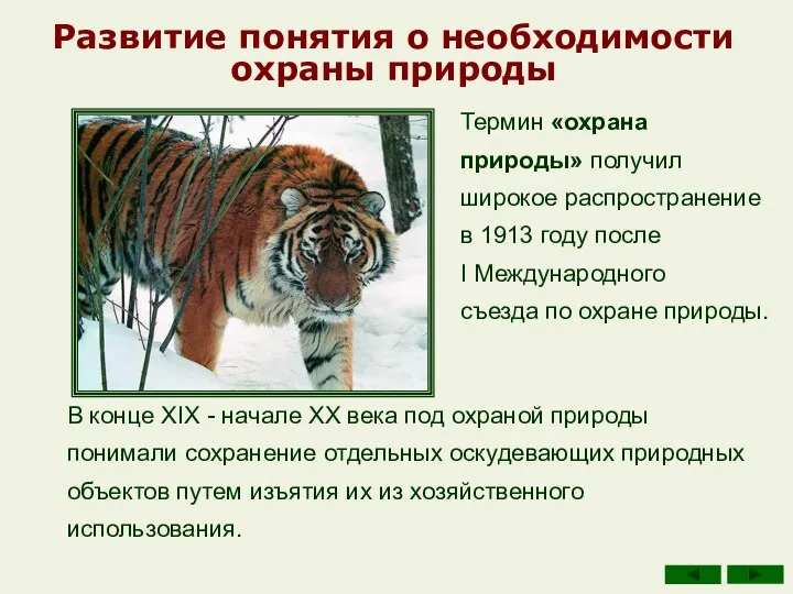 Развитие понятия о необходимости охраны природы Термин «охрана природы» получил широкое распространение