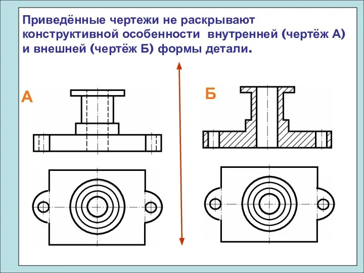 Приведённые чертежи не раскрывают конструктивной особенности внутренней (чертёж А) и внешней (чертёж