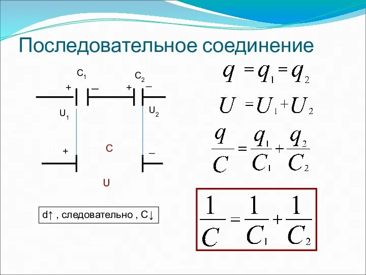 Последовательное соединение + _ + _ С1 С2 U1 U2 + _