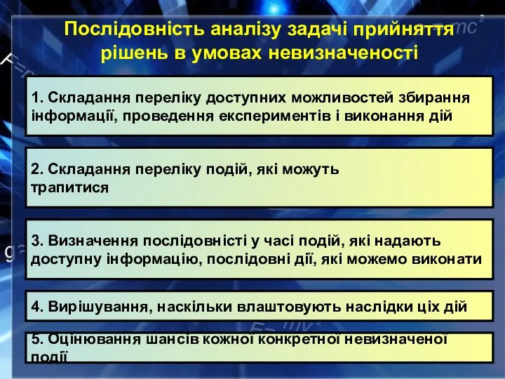 Послідовність аналізу задачі прийняття рішень в умовах невизначеності