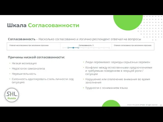 Шкала Согласованности Согласованность – Насколько согласованно и логично респондент отвечал на вопросы