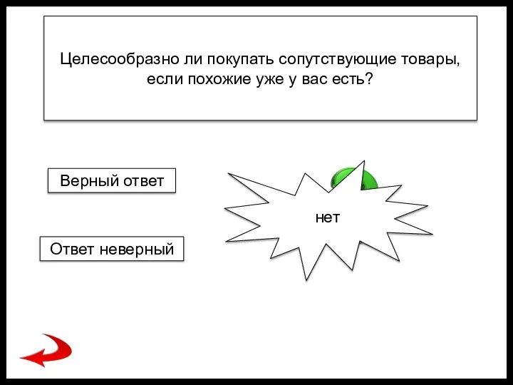 Целесообразно ли покупать сопутствующие товары, если похожие уже у вас есть? нет Верный ответ Ответ неверный