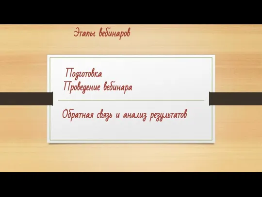 Этапы вебинаров Подготовка Проведение вебинара Обратная связь и анализ результатов