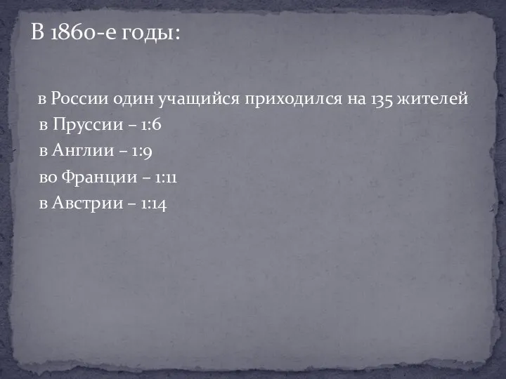 в России один учащийся приходился на 135 жителей в Пруссии – 1:6